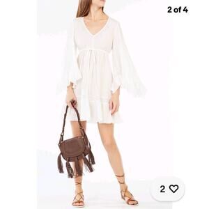BCBG MAX AZRIA OFF WHITE Jackleen Ruffle Flare Mini Dress Size Small